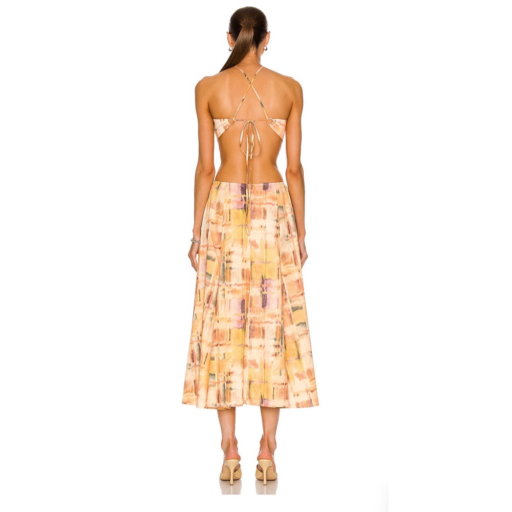Cult Gaia Nadeesha Dress Summer Haze Abstract Cutout Midi Halter Gold Ring M NEW - Picture 4 of 7